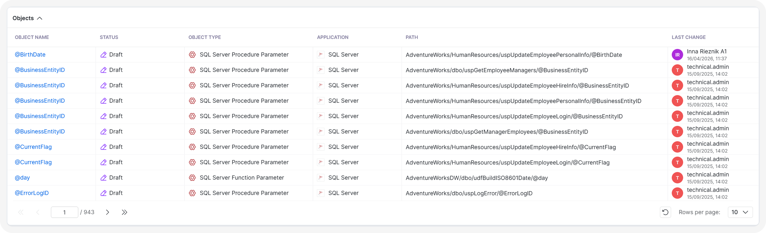 API table redesign