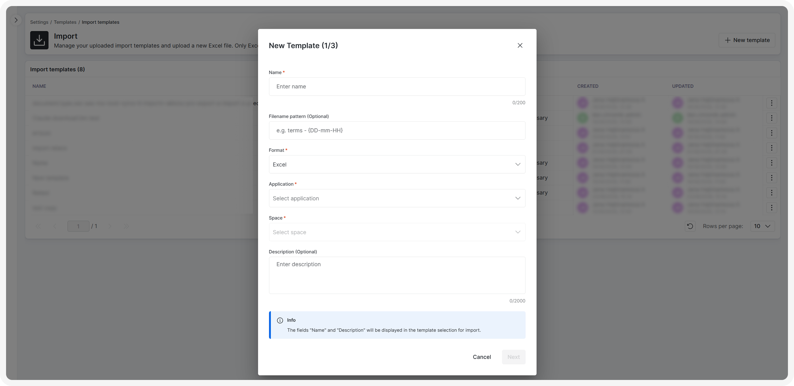 Import templates management